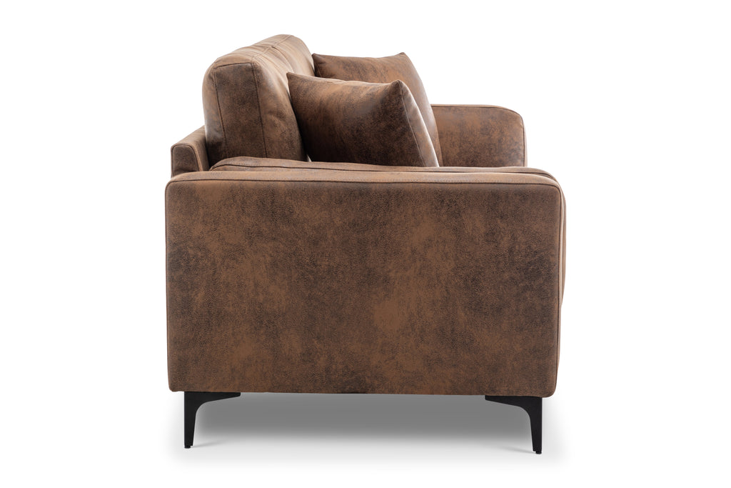 Faux Leather Suede Brown 3 Seater Sofa MARGHERA Side