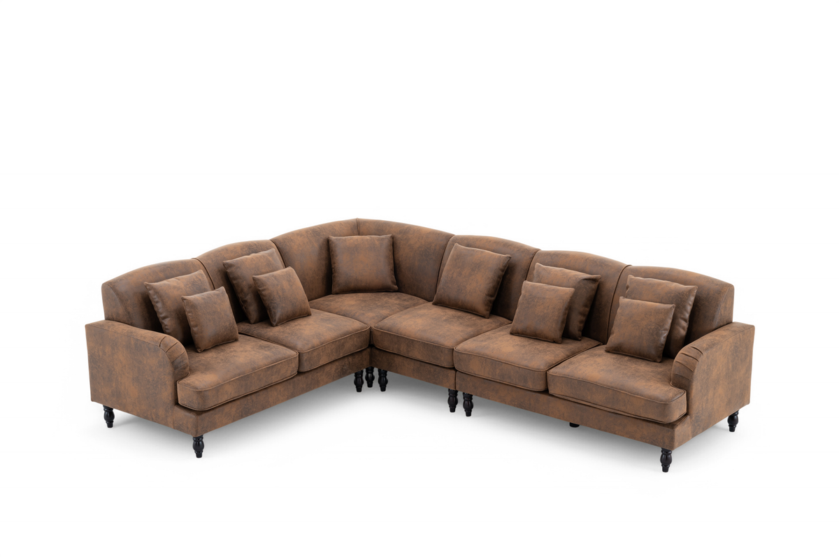 Faux Leather Suede Brown Modular Corner Sofa 2C3/3C2 ASHTON