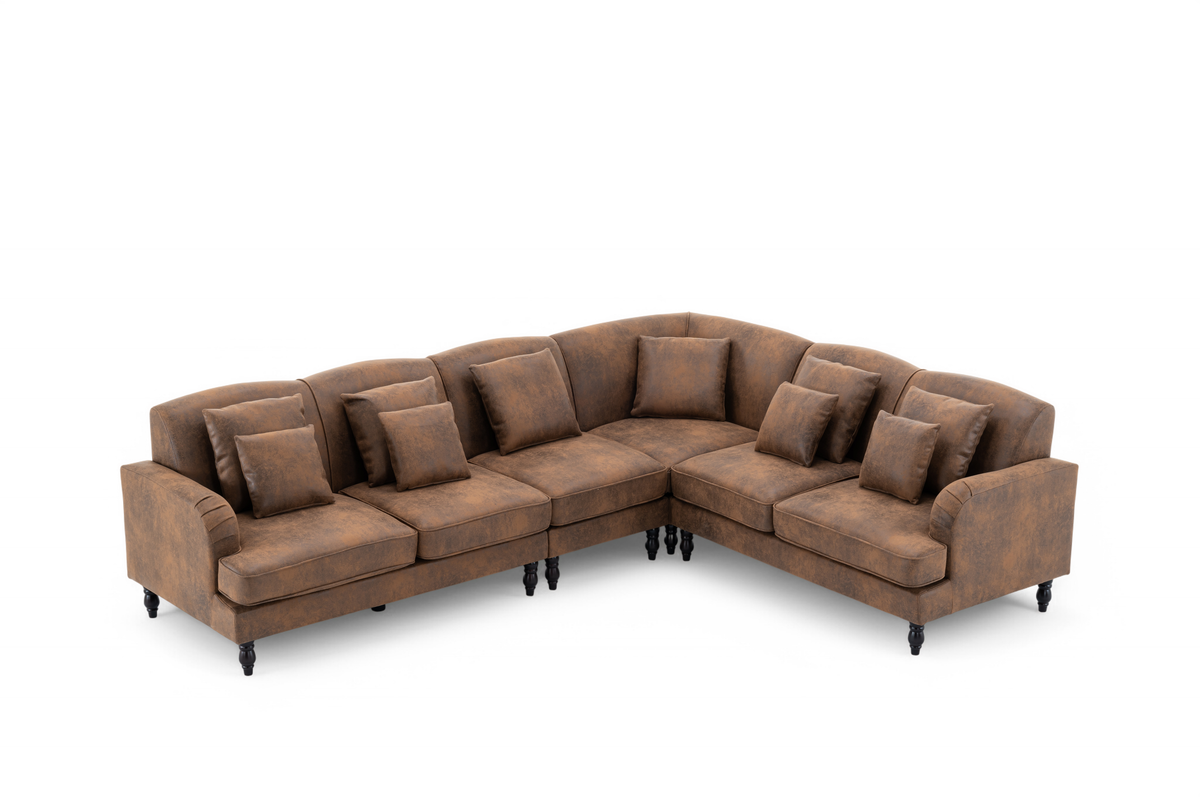 Faux Leather Suede Brown Modular Corner Sofa 2C3/3C2 ASHTON