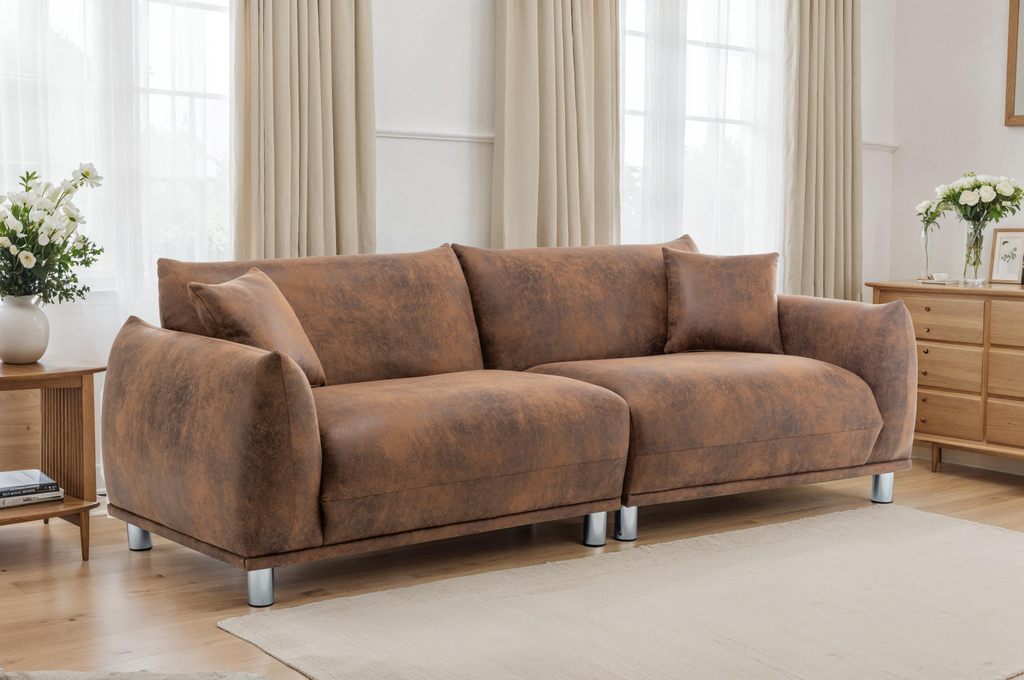 Faux Leather Suede Brown 3 Seater Murano Sofa