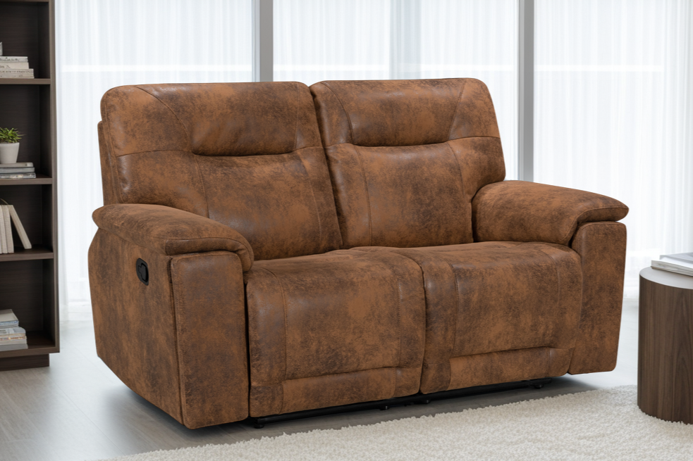 Faux Leather Suede Brown Murcia 2 Seater Manual Recliner Sofa