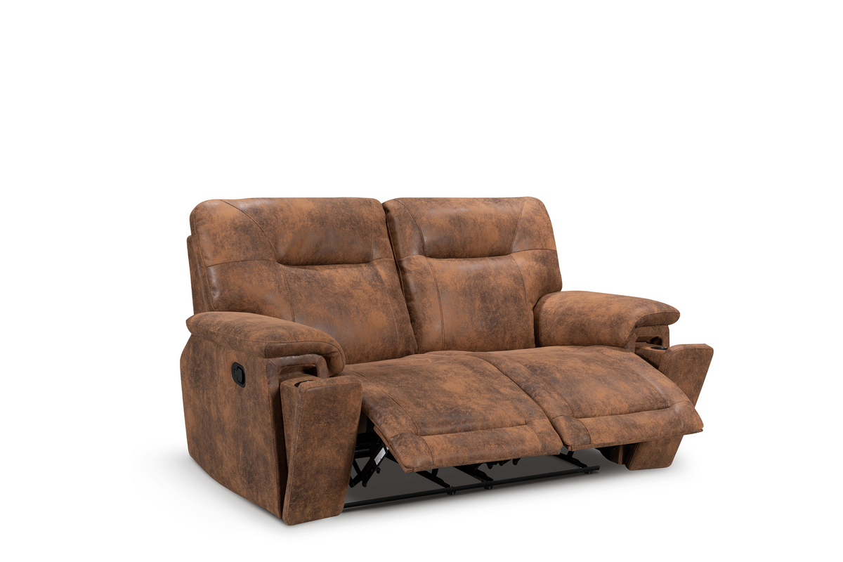 Faux Leather Suede Brown Murcia 2 Seater Manual Recliner Sofa