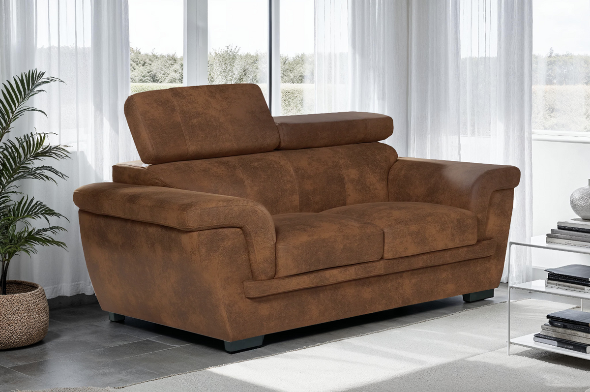 Faux Leather Suede Brown 2 Seater Sofa PORTLAND