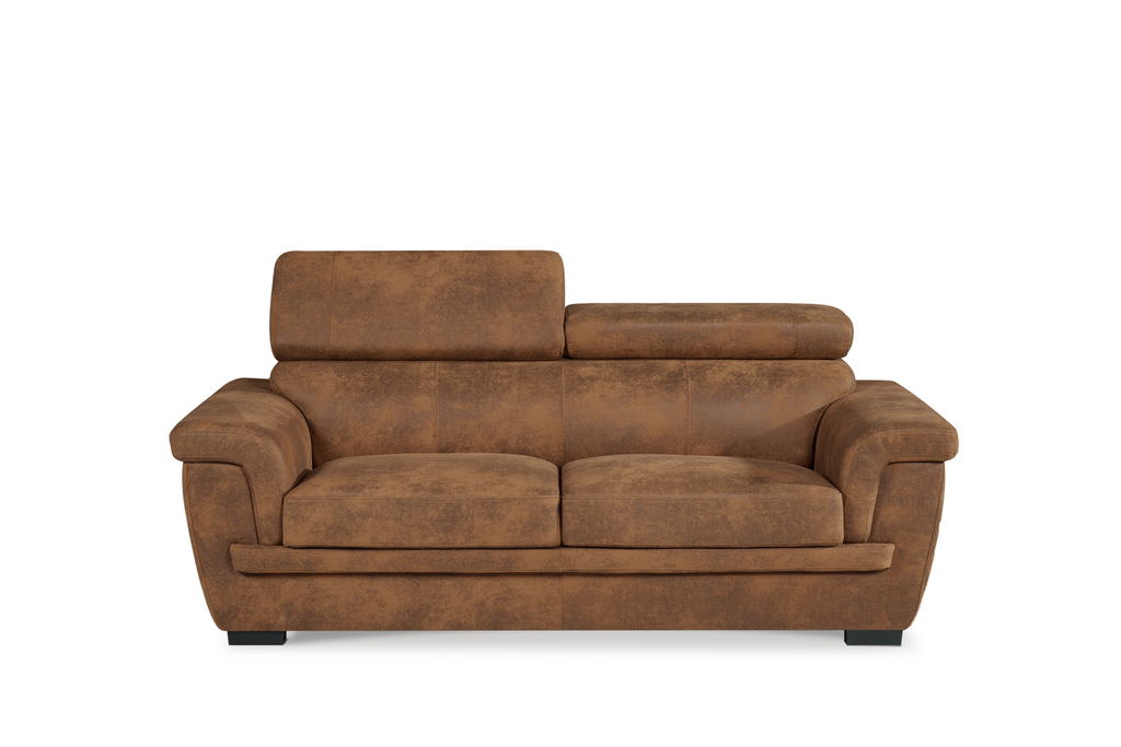 Faux Leather Suede Brown 2 Seater Sofa PORTLAND Front