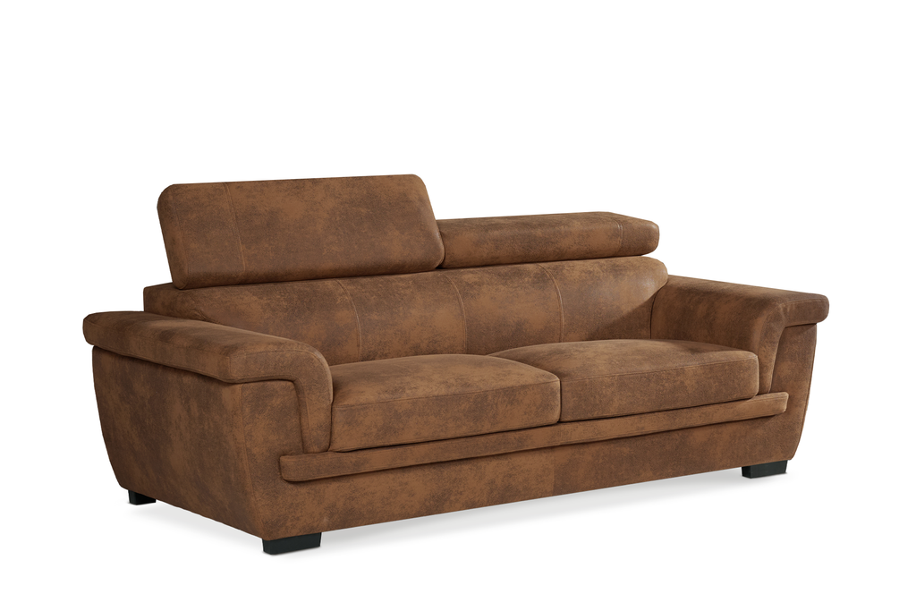Faux Leather Suede Brown 3 Seater Sofa PORTLAND Front Angle