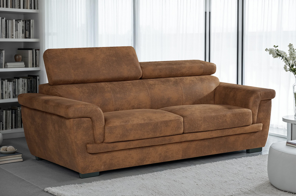 Faux Leather Suede Brown 3 Seater Sofa PORTLAND