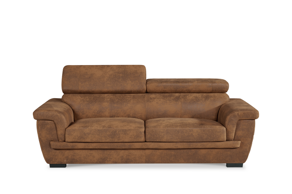 Faux Leather Suede Brown 3 Seater Sofa PORTLAND Front