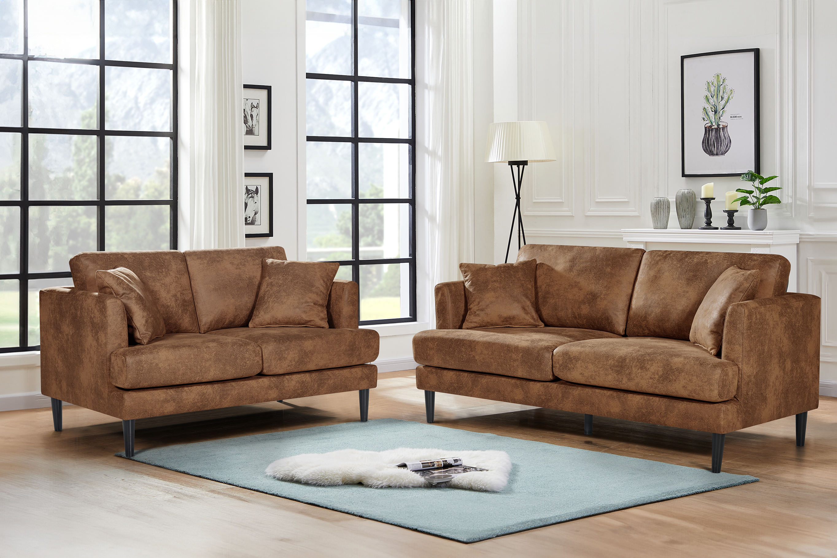 Faux Leather Suede Brown Ravello 3 2 Seater Sofa Set