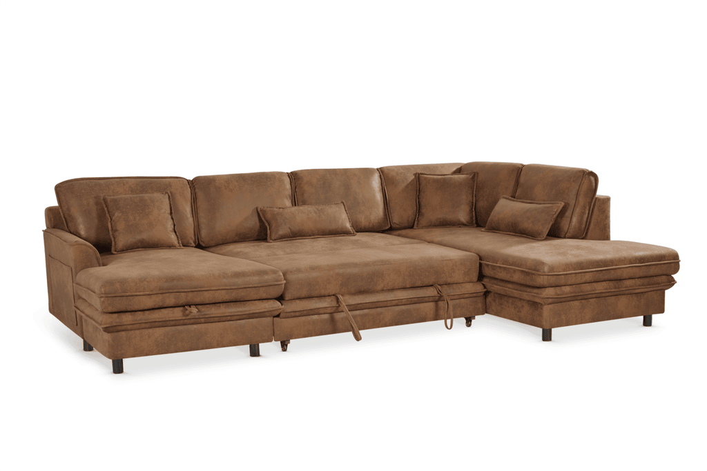 Faux Leather Suede Brown Right Hand Facing Corner Sofa Bed KANSAS