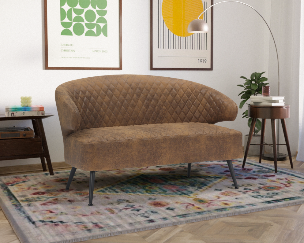 Faux Leather Suede Brown Zeta 2 Seat Accent Loveseat Sofa