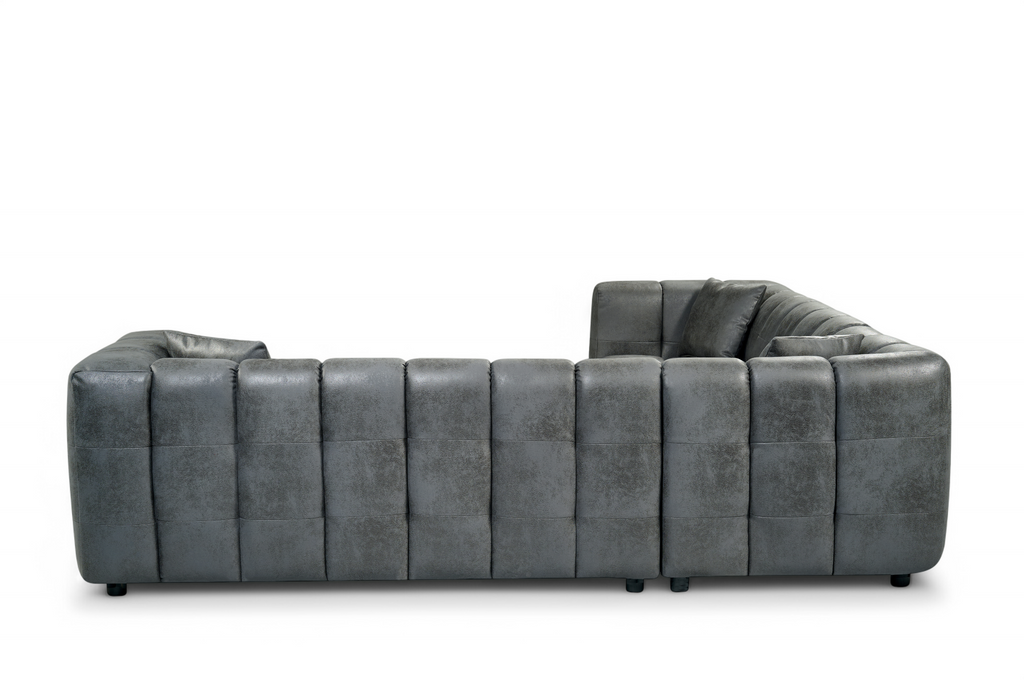 Faux Leather Suede Grey Right Hand Facing Lugano Corner Sofa with Ottoman