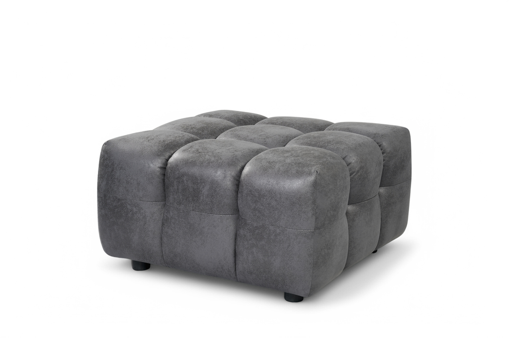 Faux Leather Suede Grey Right Hand Facing Lugano Corner Sofa with Ottoman