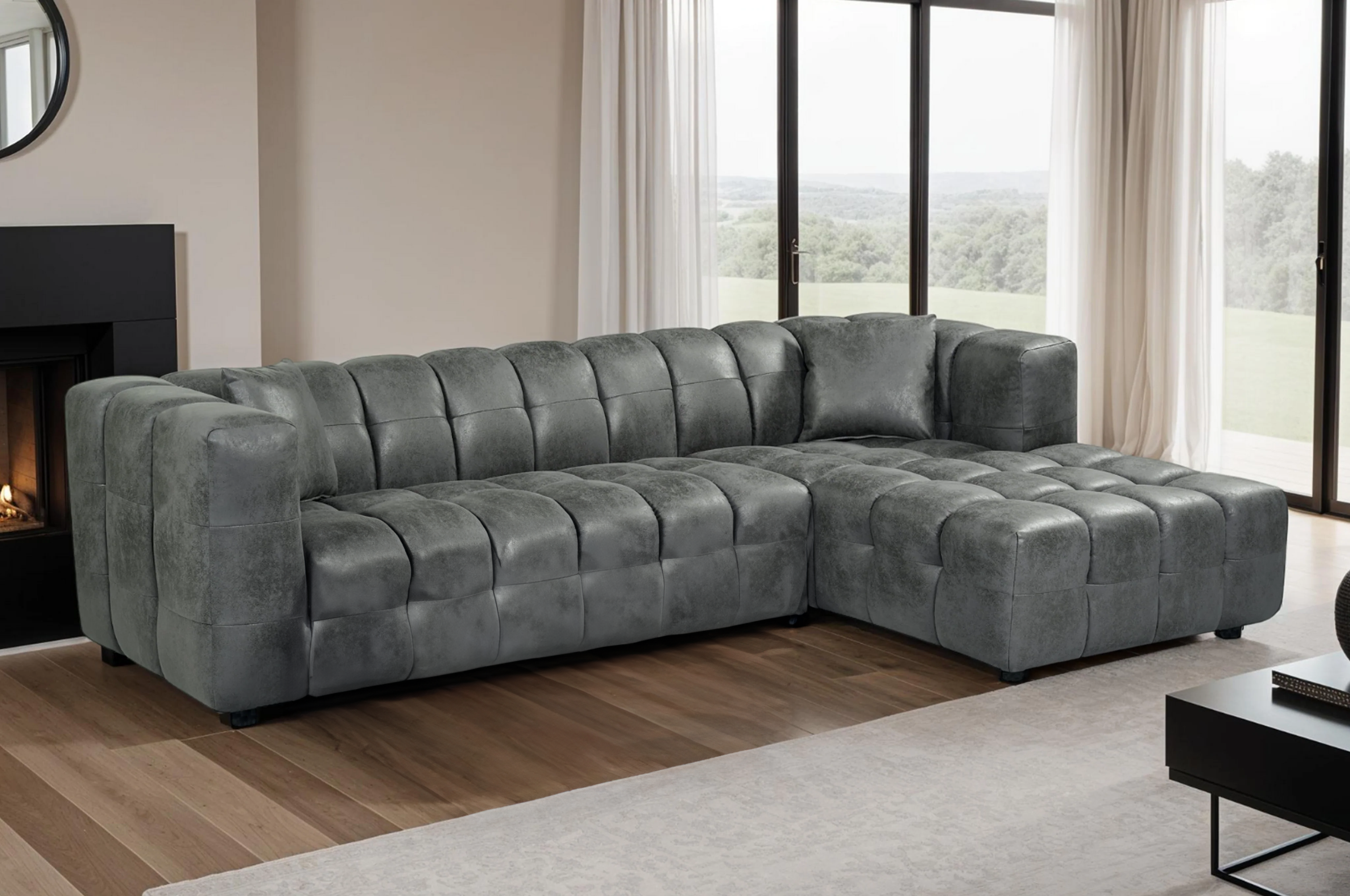 Sofa Bed Suede Corner Sofa Grey Lugano Grey Faux Suede Right Hand - Main Image