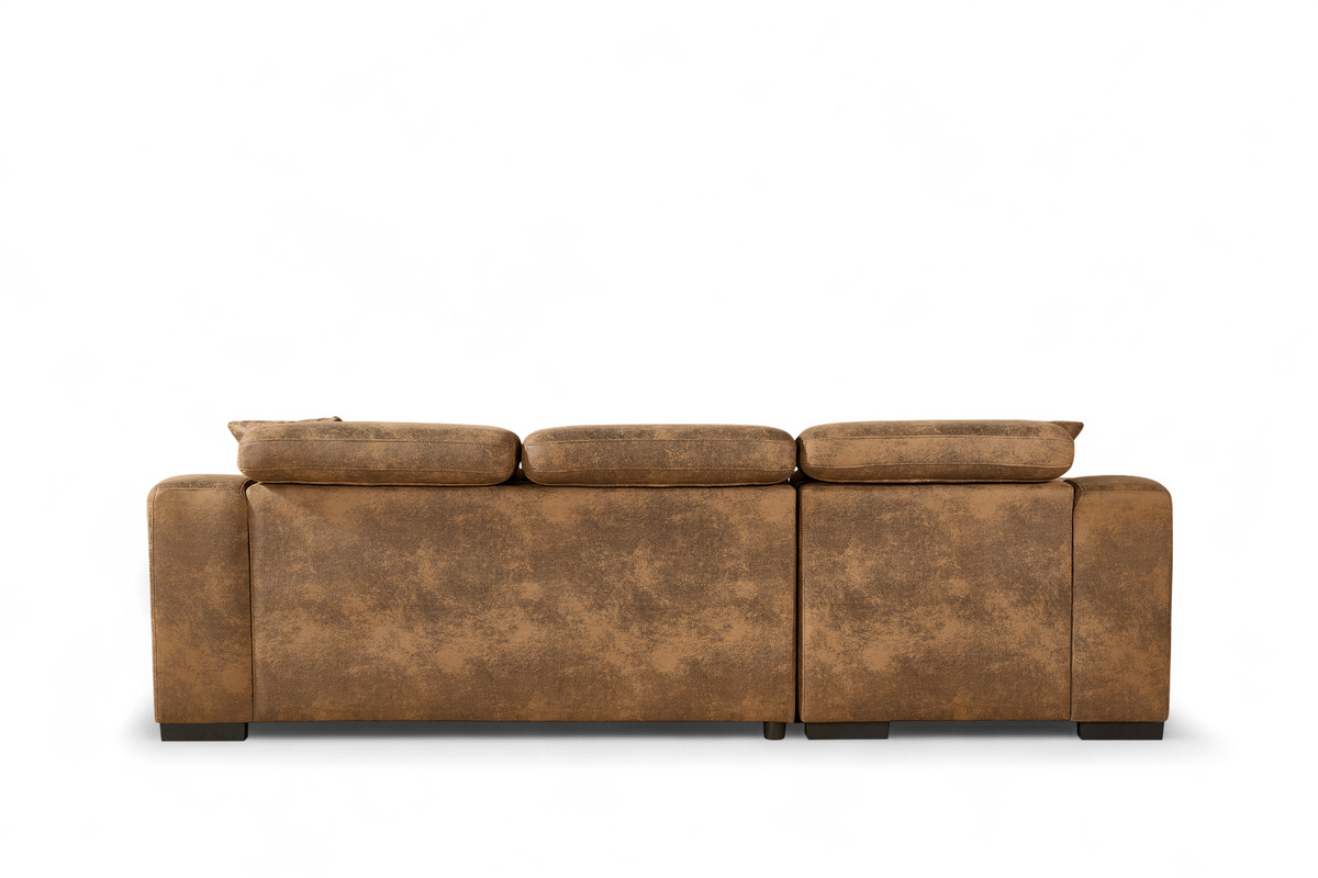 Faux Leather Suede Brown 1C2 Corner Sofabed with Storage ARTHUR