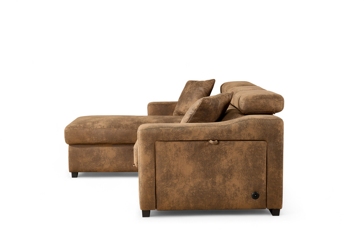 Faux Leather Suede Brown 1C2 Corner Sofabed with Storage ARTHUR