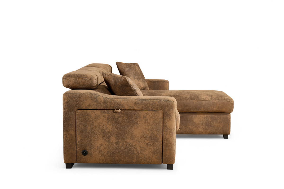 Faux Leather Suede Brown 2C1 Corner Sofabed with Storage ARTHUR