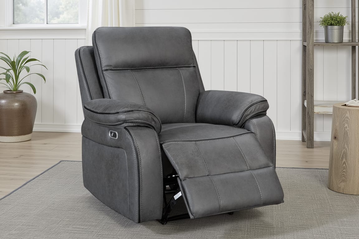 Faux Leather Grey Electric Recliner Chair VEGAS