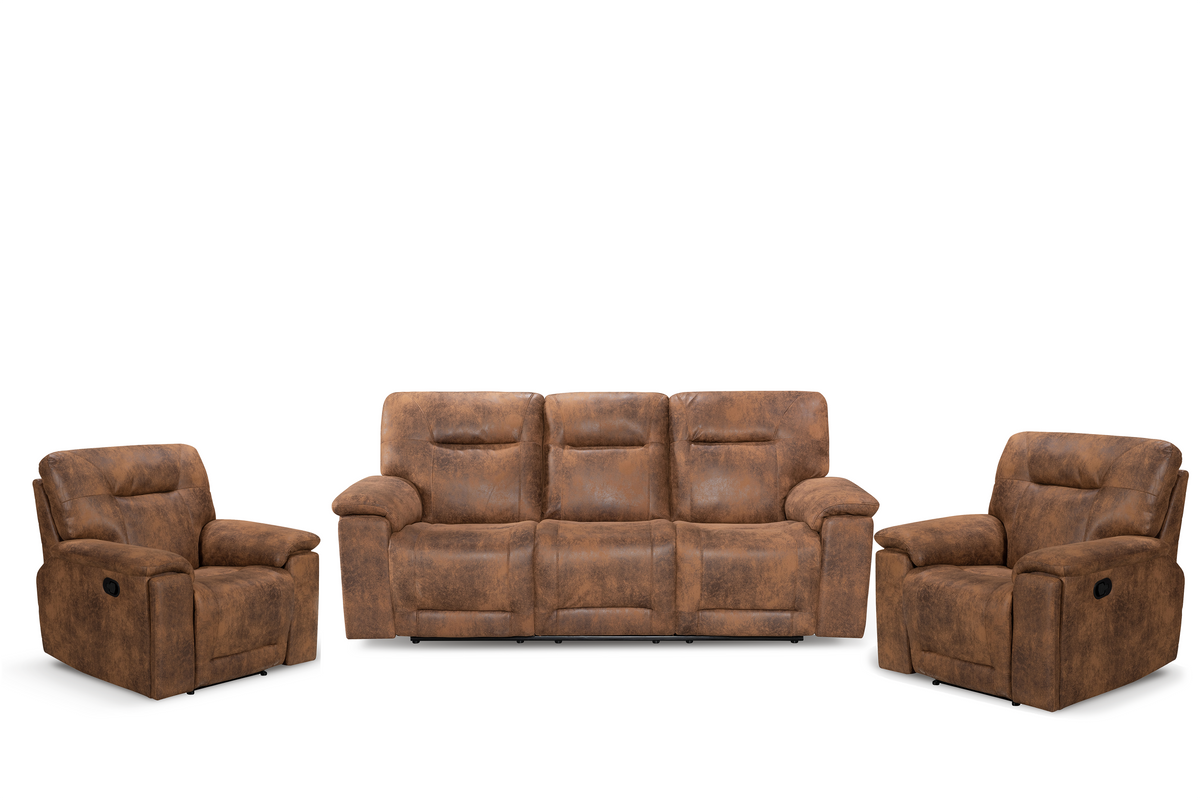 Faux Leather Suede Brown Murcia 3 + 1 + 1 Seater Manual Recliner Sofa Set
