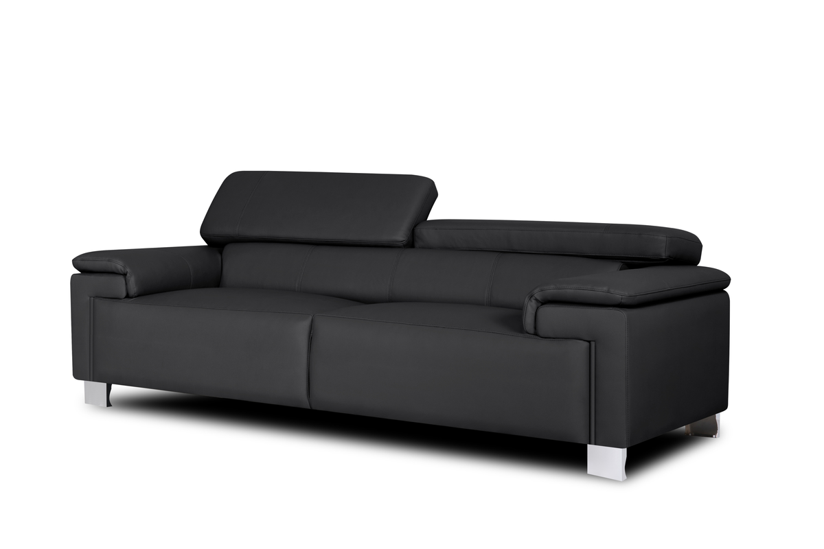 Genuine Leather Black Livorno 3 Seater Sofa