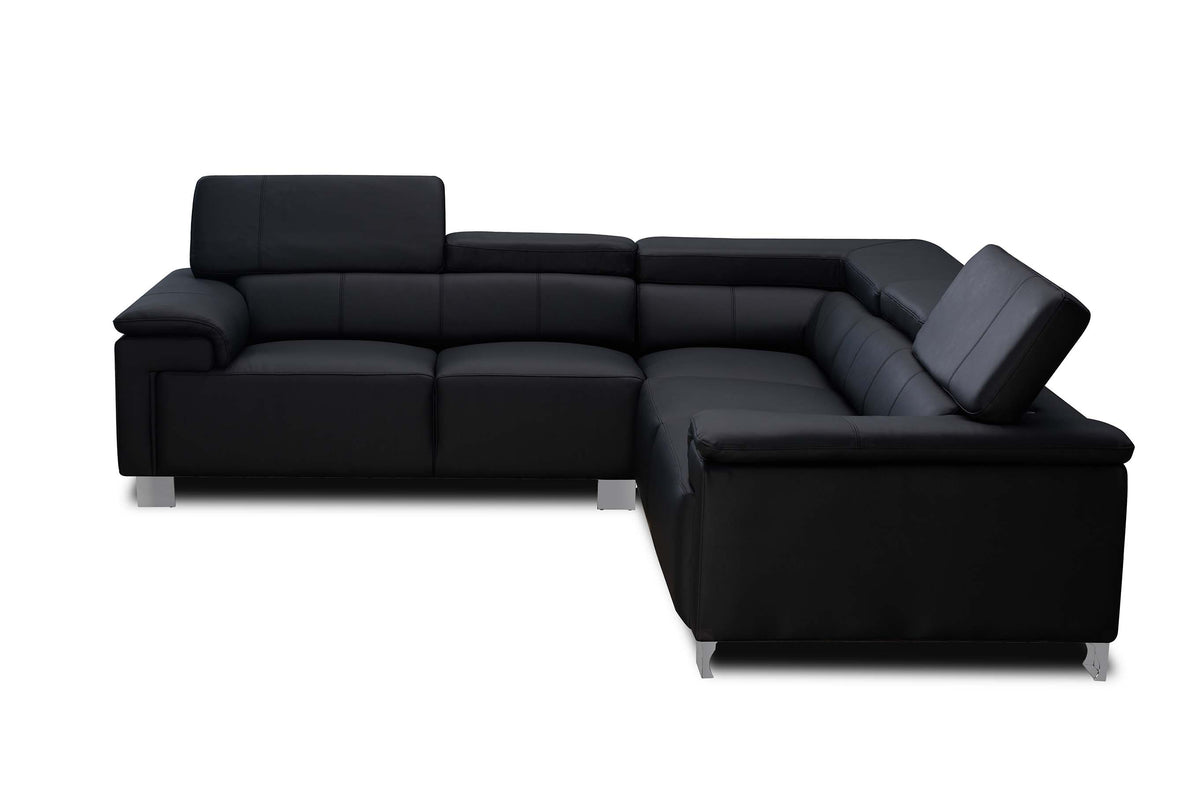 Genuine Leather Black 2C2 Livorno Corner Sofa White Background
