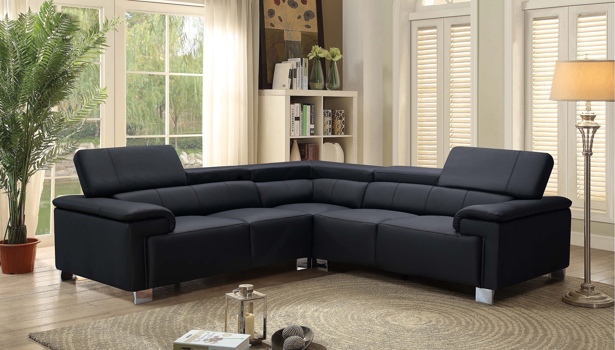 Genuine Leather Black 2C2 Corner Sofa LIVORNO
