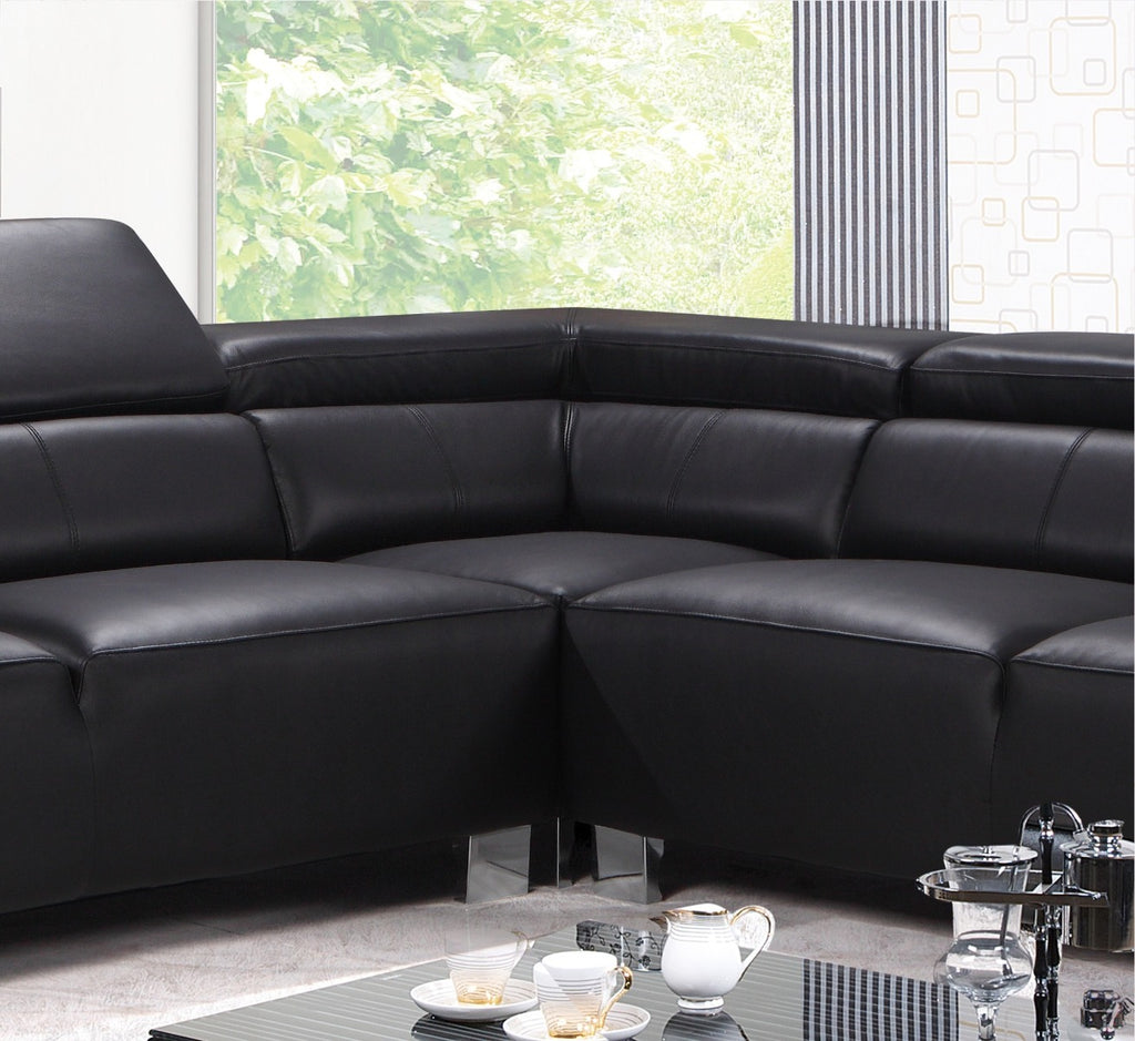 Genuine Leather Black Left Hand Facing Livorno Corner Chaise Sofa