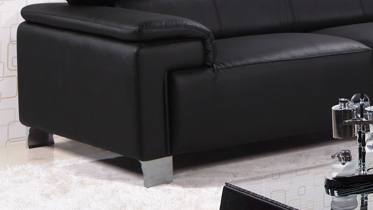 Genuine Leather Black Right Hand Facing Livorno Corner Chaise Sofa