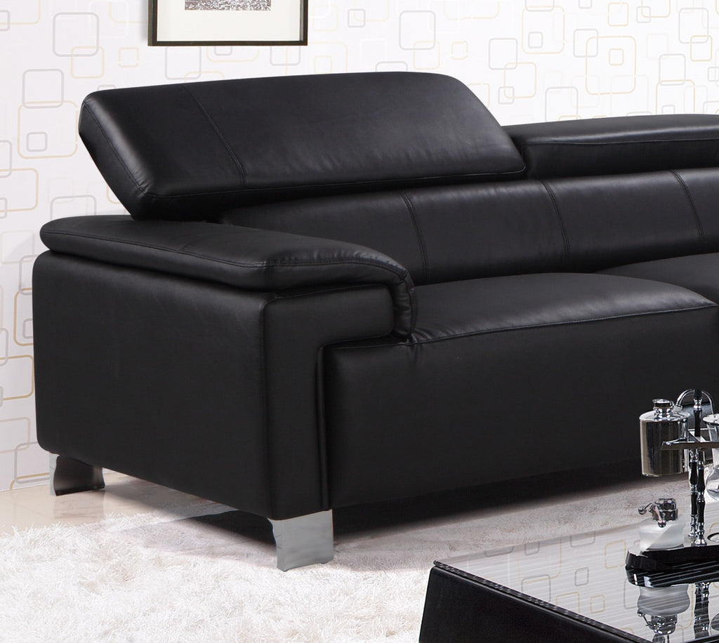 Genuine Leather Black Right Hand Facing Livorno Corner Chaise Sofa
