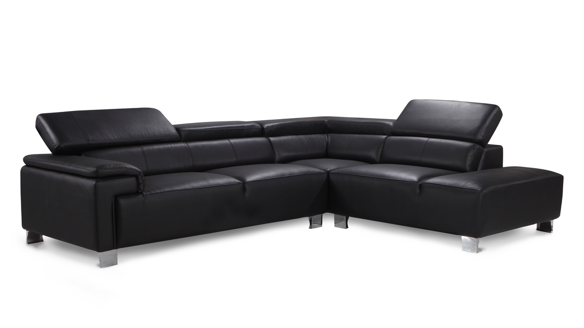 Genuine Leather Black Right Hand Facing Corner Sofa LIVORNO