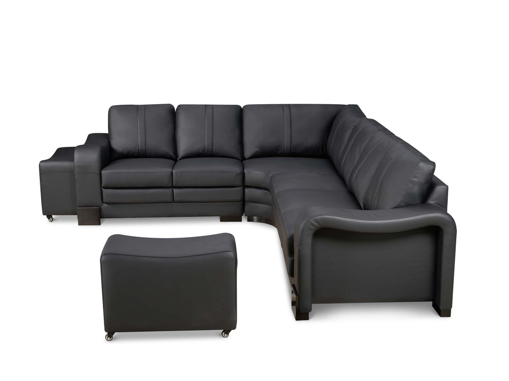 Genuine Leather Black San Fernando 2C3 Corner Sofa with 2 Ottomans