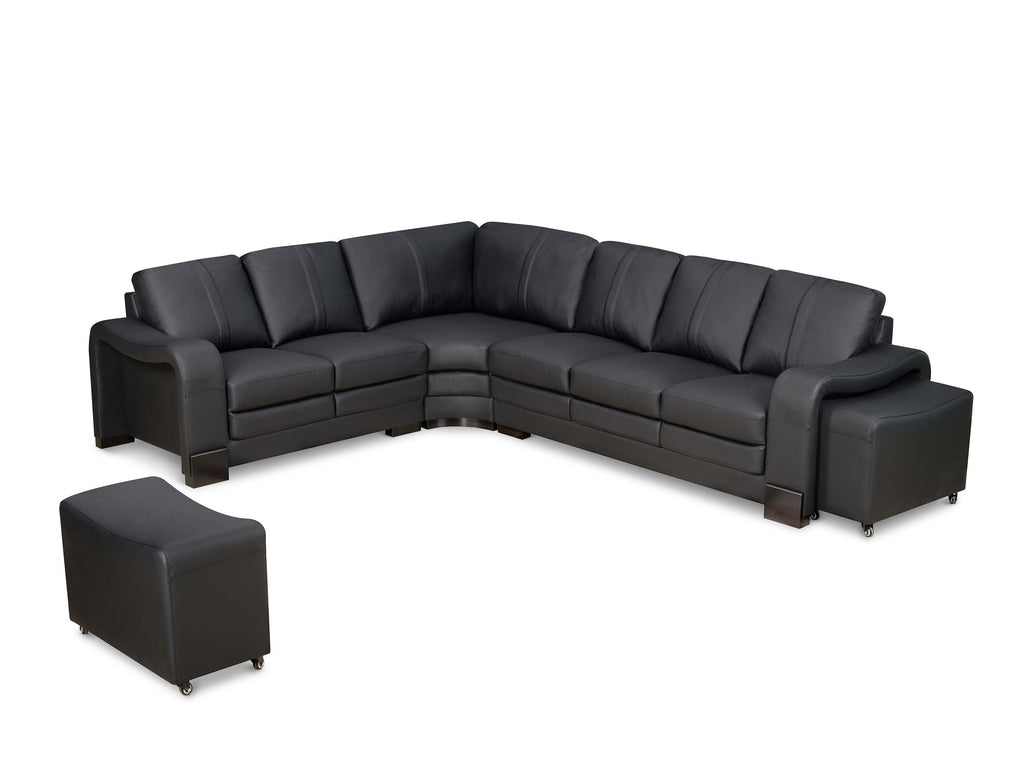 Genuine Leather Black San Fernando 2C3 Corner Sofa with 2 Ottomans