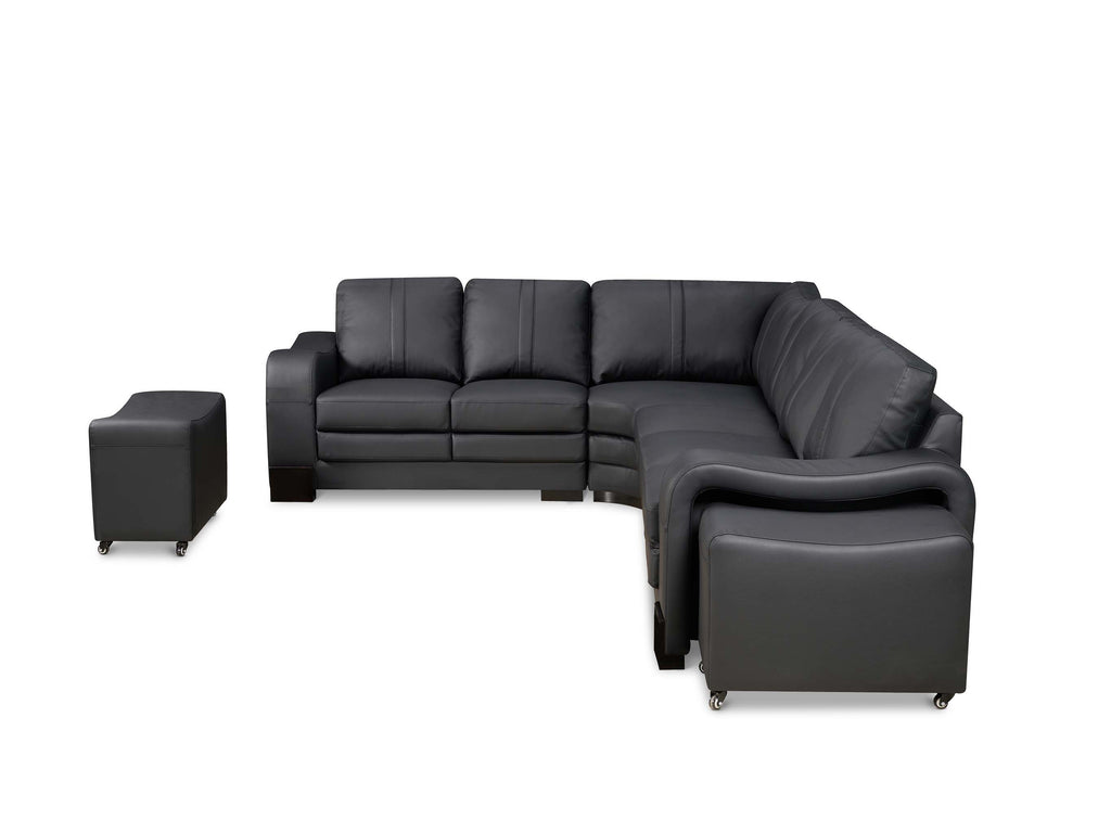 Genuine Leather Black San Fernando 2C3 Corner Sofa with 2 Ottomans