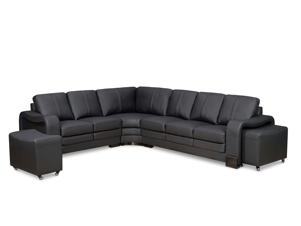 Genuine Leather Black San Fernando 2C3 Corner Sofa with 2 Ottomans