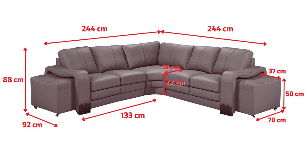 Genuine Leather Grey San Fernando 2C2 Corner Sofa with 2 Ottomans Line Diagram