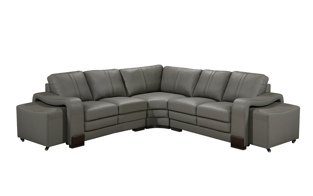 Genuine Leather Grey San Fernando 2C2 Corner Sofa with 2 Ottomans