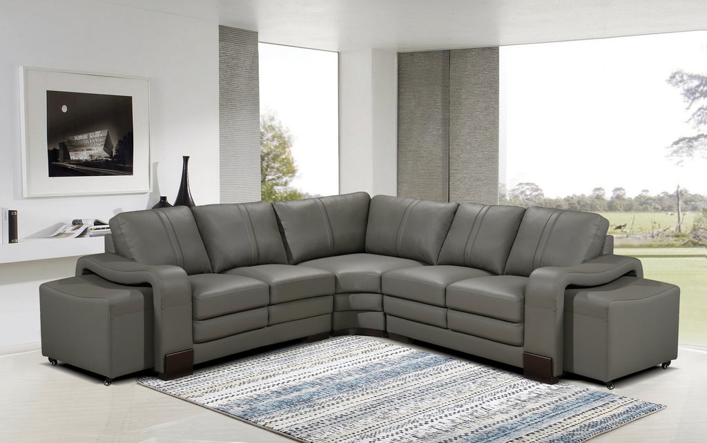 Genuine Leather Grey San Fernando 2C2 Corner Sofa with 2 Ottomans