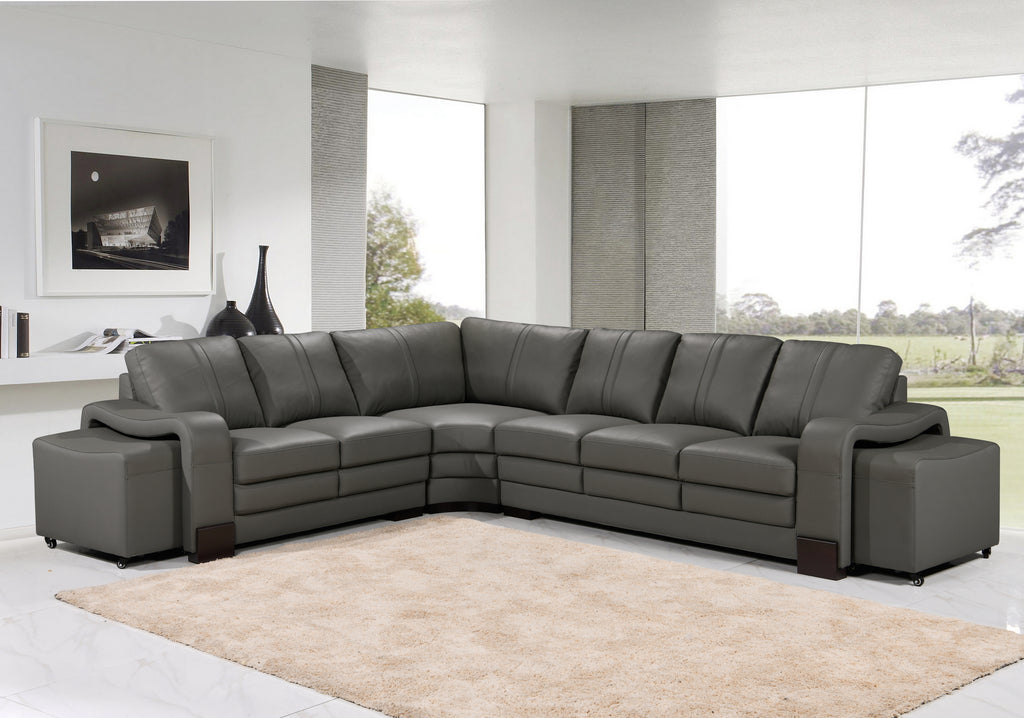 Genuine Leather Grey San Fernando 2C3 Corner Sofa with 2 Ottomans