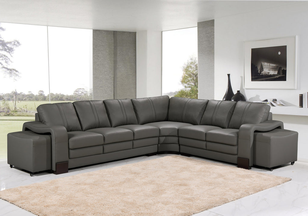 Genuine Leather Grey San Fernando 3C2 Corner Sofa with 2 Ottomans