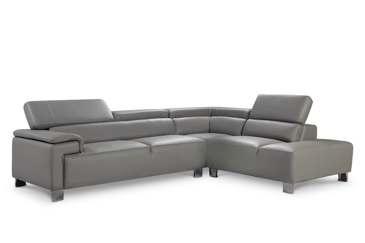 Genuine Leather Mid Grey Right Hand Facing Corner Sofa LIVORNO