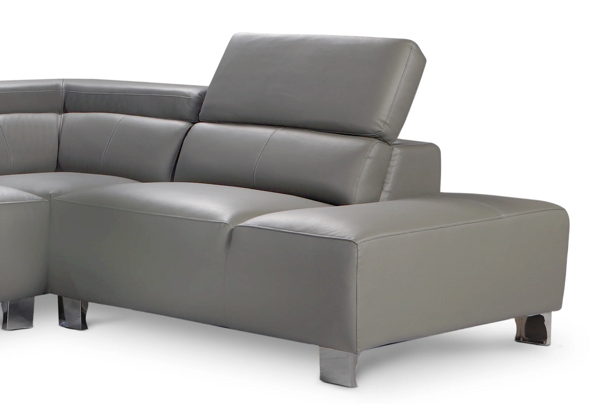 Genuine Leather Mid Grey Right Hand Facing Corner Sofa LIVORNO