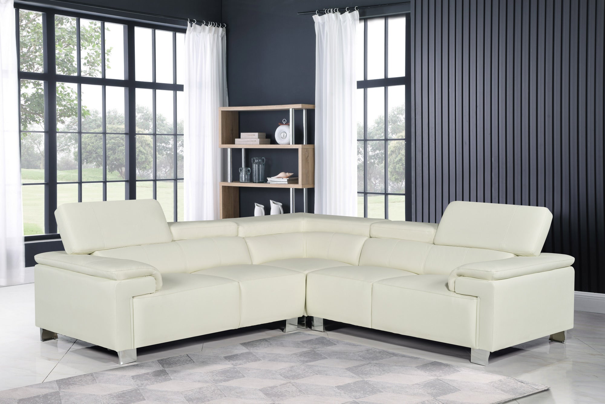 Genuine Leather White 2C2 Corner Sofa LIVORNO