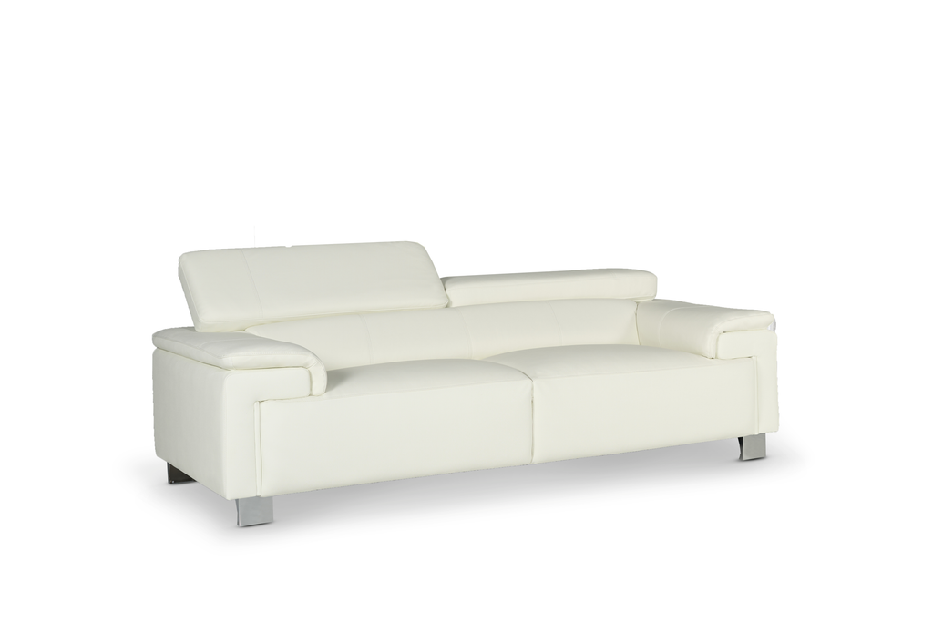 Genuine Leather White Livorno 3 Seater Sofa Side Angle