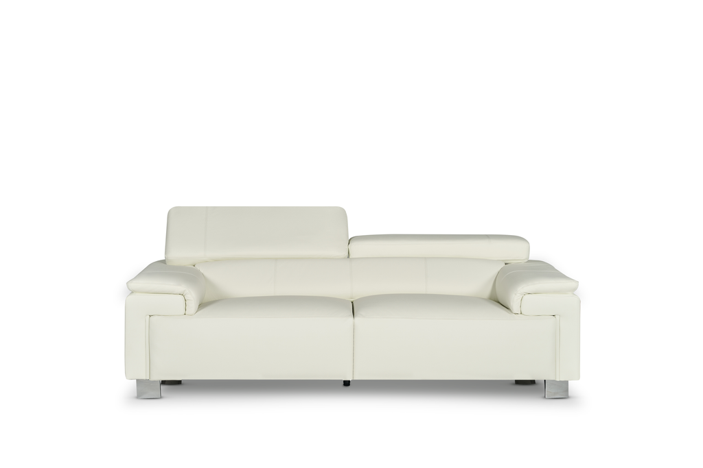 Genuine Leather White Livorno 3 Seater Sofa Front Profile