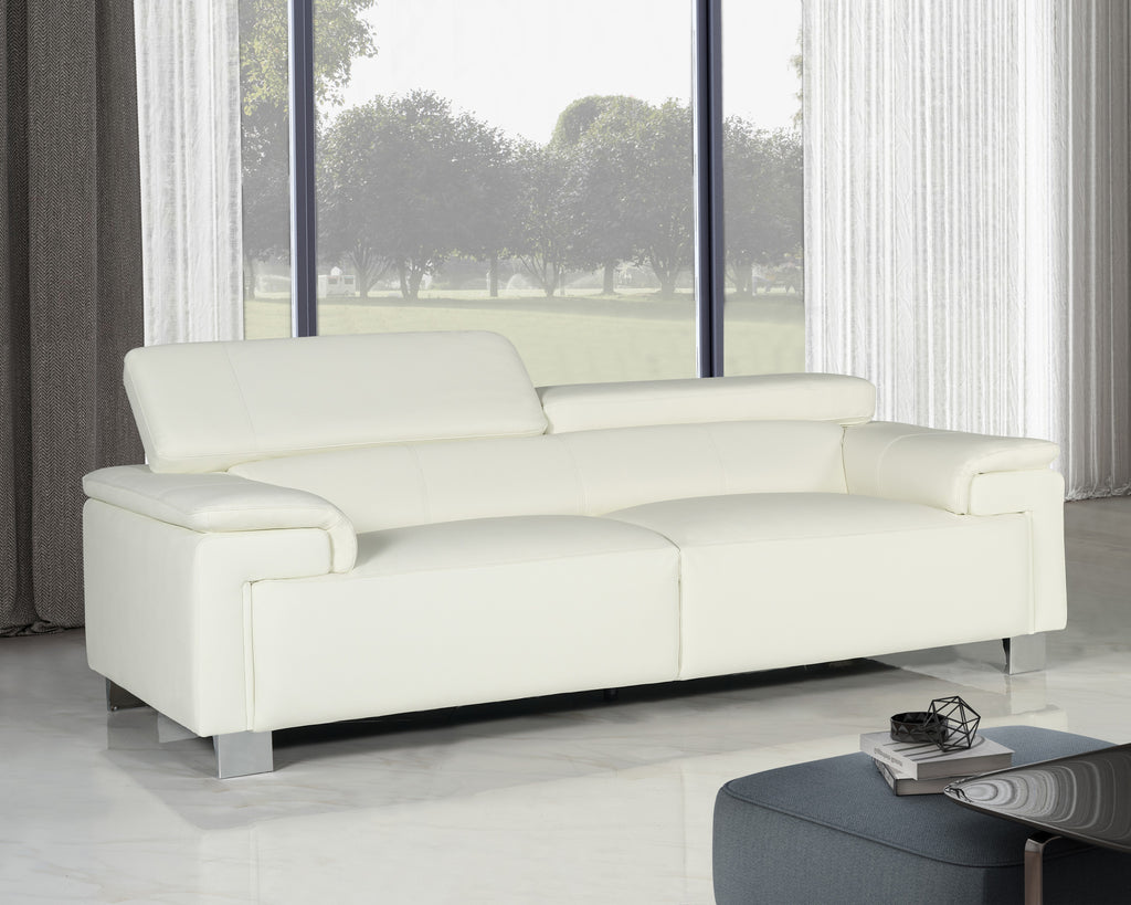 Genuine Leather White Livorno 3 Seater Sofa on Background