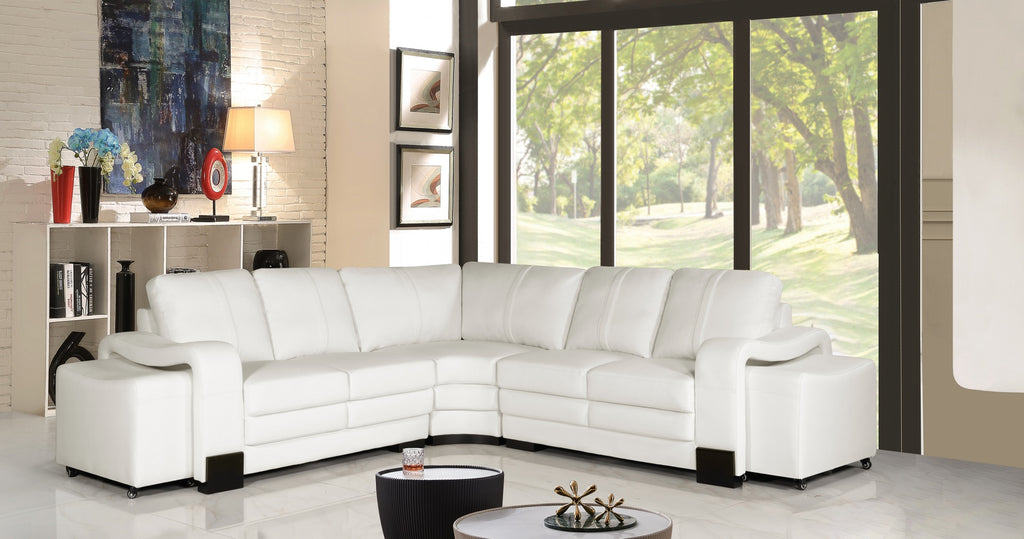 Genuine Leather White San Fernando 2C2 Corner Sofa with 2 Ottomans