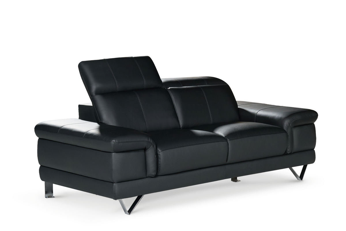 Genuine Leather Black 2 Seater Sofa CHICAGO Front Angle