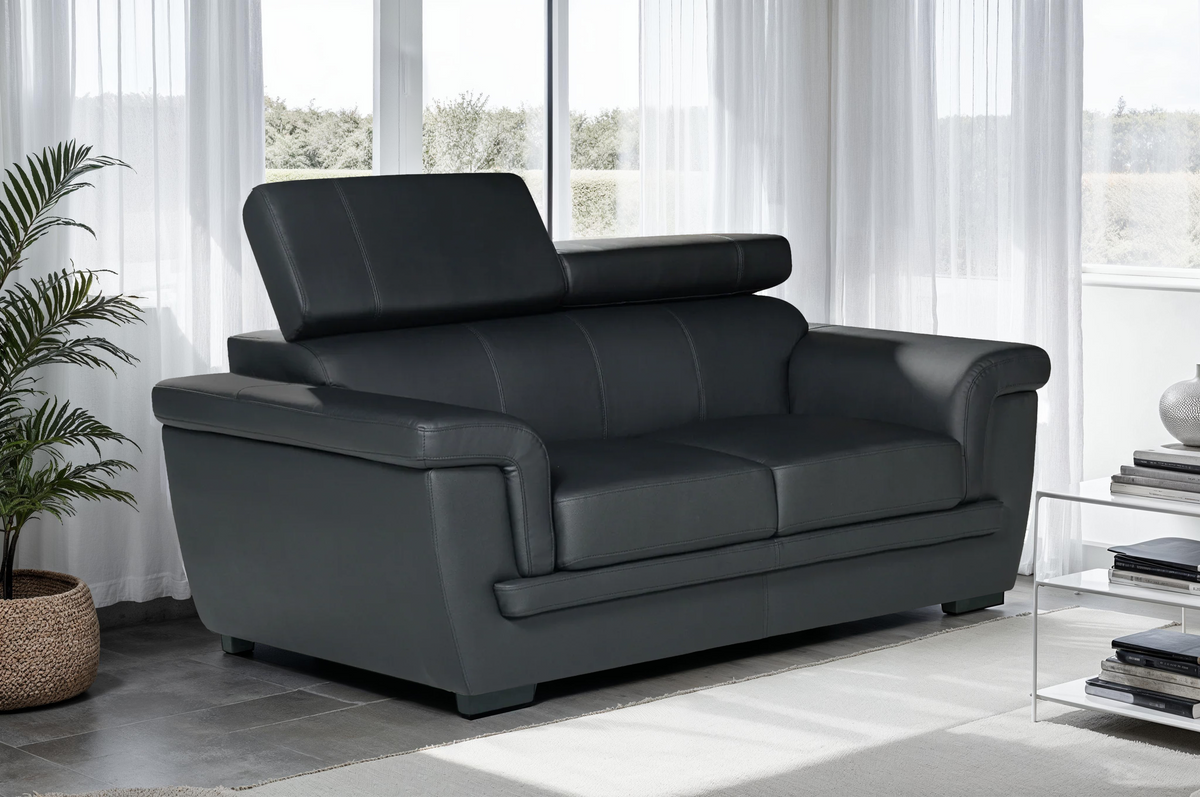 Genuine Leather Black 2 Seater Sofa PORTLAND
