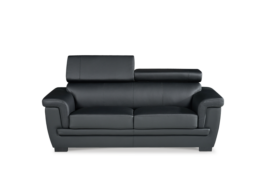 Genuine Leather Black 2 Seater Sofa PORTLAND Front