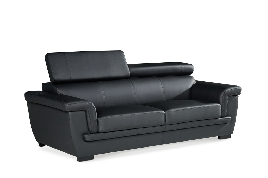 Genuine Leather Black 3 Seater Sofa PORTLAND Front Angle
