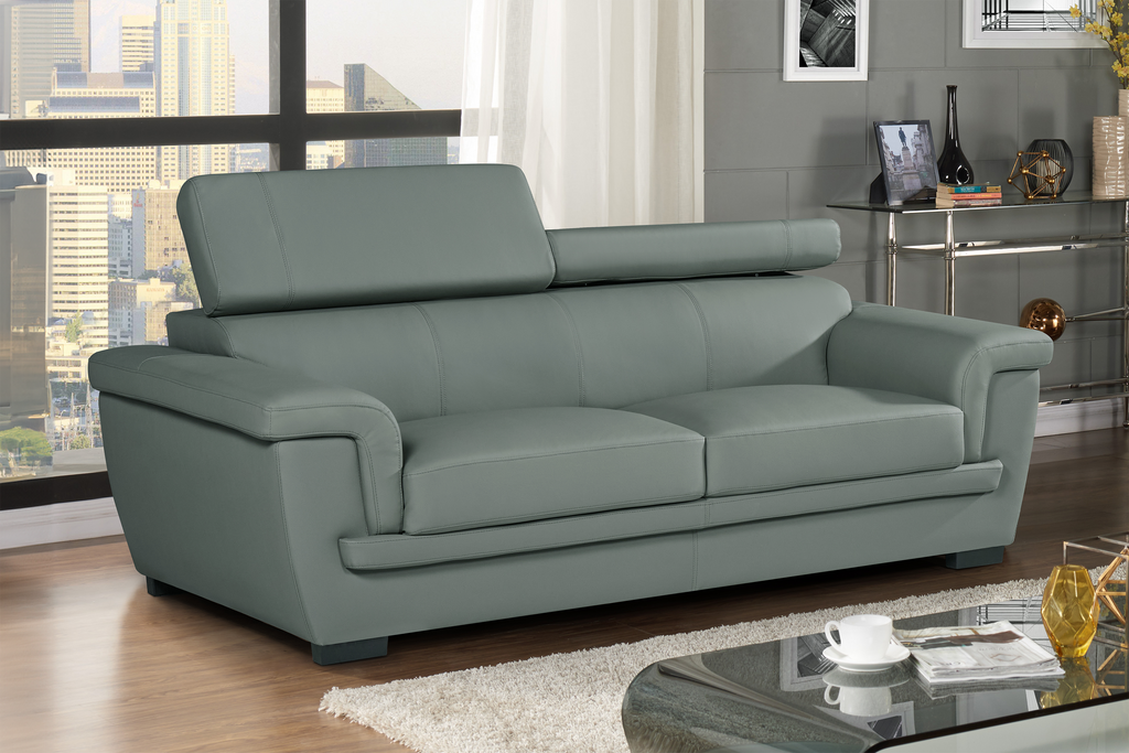 Genuine Leather Grey 3 Seater Sofa PORTLAND Background
